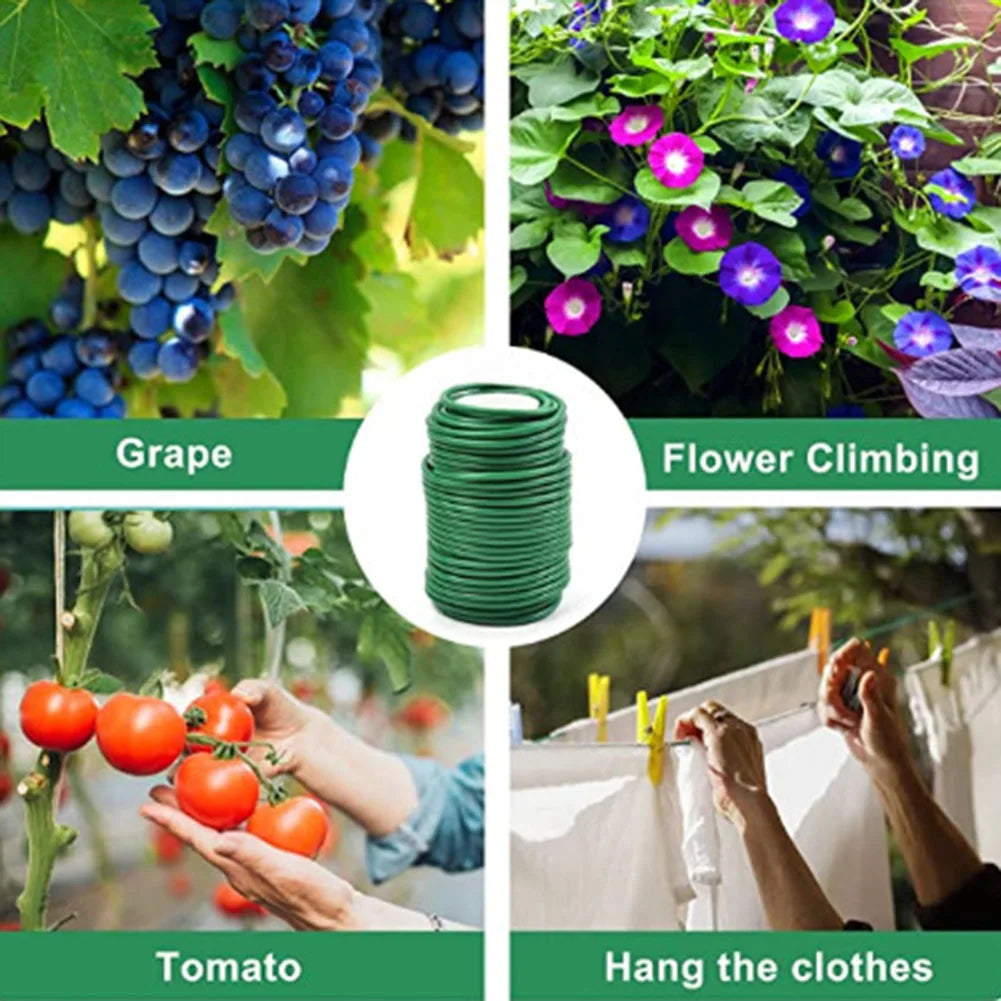 8m/10m Gardening Cable Ties Plant Twine Green Flexible Bendy Garden Support Wire Cable Tie Reusable Rubber Coated Steel Wire