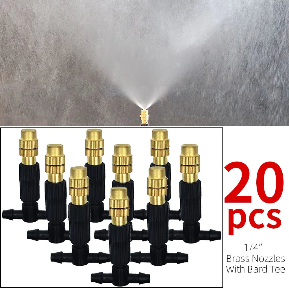 5M-30M Outdoor Misting Cooling System Garden Irrigation Watering 1/4'' Brass Atomizer Nozzles 4/7mm Hose for Patio Greenhouse