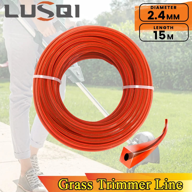 LUSQI  15m * 2.4mm Trimmer line Square High-Efficiency Nylon Brushcutter Line  Lawn Mower Rope Gardens Mower Blade  Reel