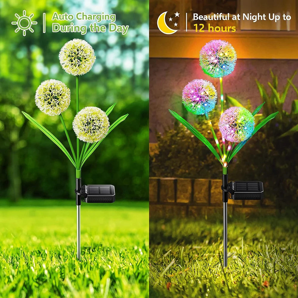 Solar Dandelion Flower Light Outdoor Waterproof LED Decorative Light Lamp for Backyard & Exterior Garden Street Patio Decoration