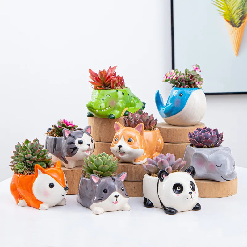 Creative Ceramic Cartoon Vase Cute Animal Panda Cactus Plant Potted Home Gardening Ornaments Ceramic Vase Gift Home Decoration