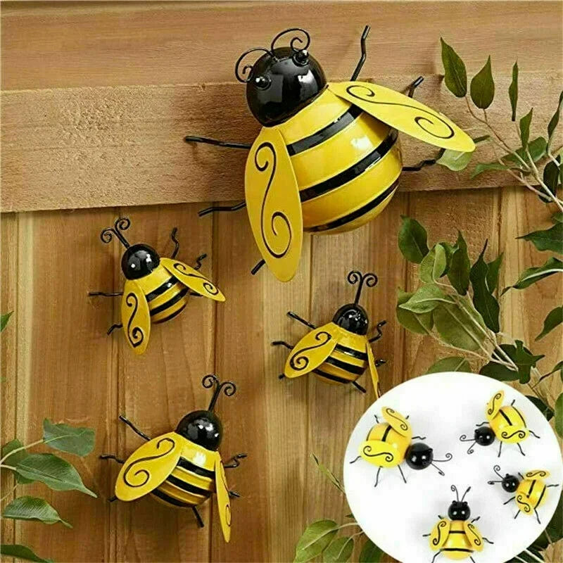 4PCS Decorative Metal Art Bumble Bee Backyard Garden Accents Wall Ornament Patio Decoration Outdoor Decor Garden Statues 2023