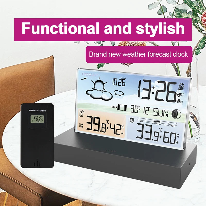 Multifunctional Digital Weather Station Weather Forecast Alarm Clock Indoor Outdoor Temperature Sensor Humidity Meter Calendar