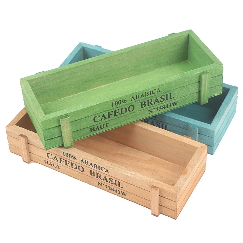 Retro Garden Plant Pot Vintage Wooden Storage Box for Sundries Stationery Pen Box Succulents Flower Pots Balcony Home Decoration