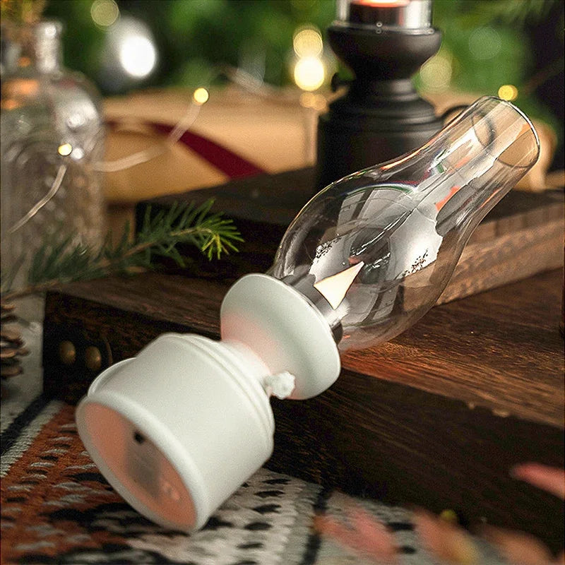 Electronic Kerosene Lamp Vintage Plastic Kerosene Lamp Chimney LED Battery Powered Candle Lamp Christmas Home Party Decoration