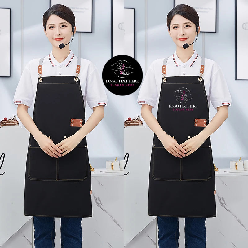 Custom Apron Logo Design Work Waiter Apron Waterproof Bubble Cafe BBQ Shop Nail Salon Man Women`s Kitchen Apron Personalized