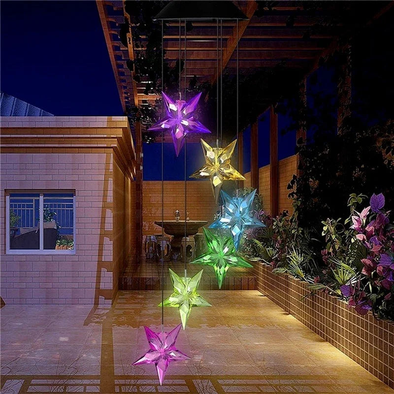 LED Solar Wind Chime Crystal Ball Hummingbird Wind Chime Light Color Changing Waterproof Hanging Solar Light for Home Garden