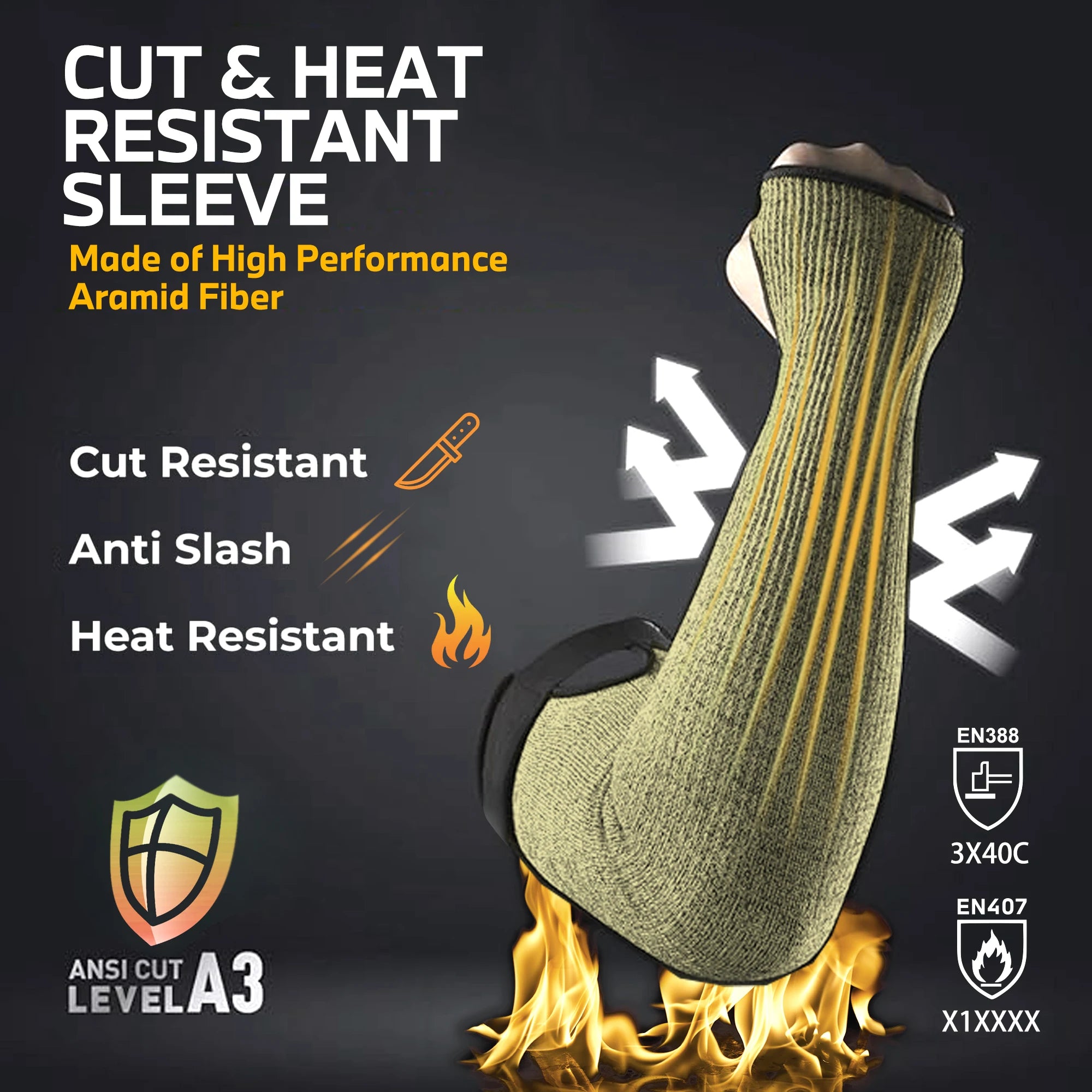 1 pair, anti-cut and flame-proof Kevlar Sleeves with Thumb Hole, glove clip, made with durable aramid fibers for protection