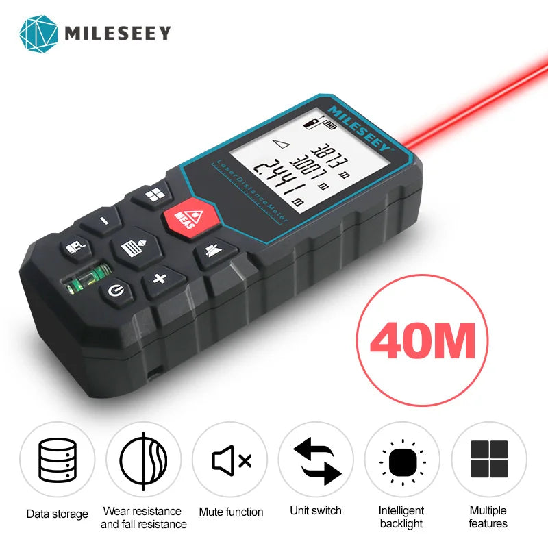 Mileseey Laser Distance Meter Electronic Roulette Laser Digital Tape Rangefinder Trena Metro Laser Range Finder  Measuring Tape