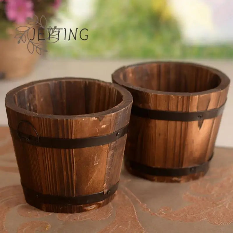 1PC Natural Wood Round Barrel Garden Planter Window Box Pot Home Office Garden deration