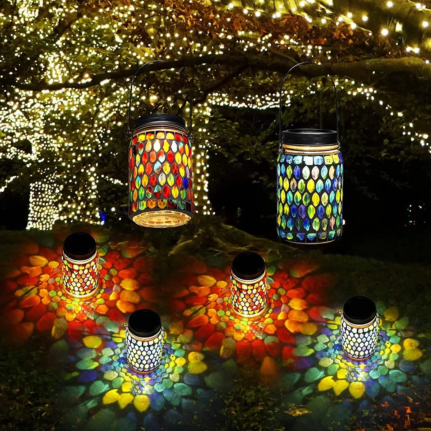 Solar Light Outdoors Lantern Solar Charging Colorful Decorating Solar Mosaic Lantern Lamp Solars Garden Light Garden Decoration