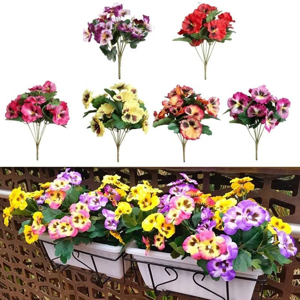 10 Heads Pansy Fake Flower 26cm Bouquet For Wedding Party Home Plant Bunch