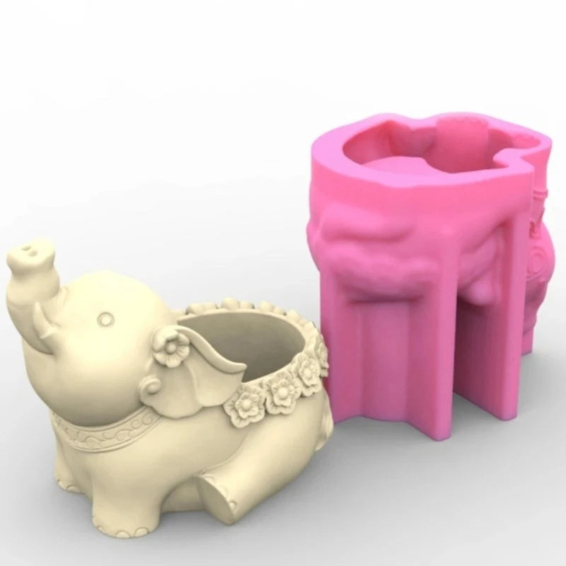 Cute Elephant Meaty Plant Flower Pot Resin Silicone Mold Elephant Storage Box Candle Cup Concrete Cement Gypsum Silicone Mold