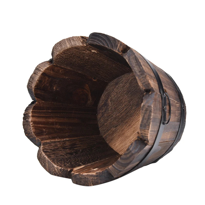 1PC Natural Wood Round Barrel Garden Planter Window Box Pot Home Office Garden deration