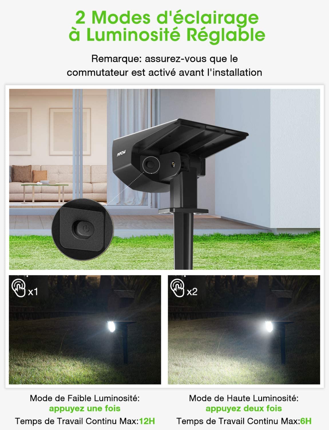 Lot de 2 projecteurs LED solaire